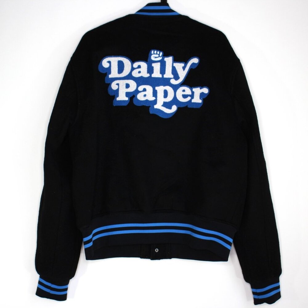 Daily Paper Mens Medium Chenille Spell Out Wool Blend Varsity Jacket H1002